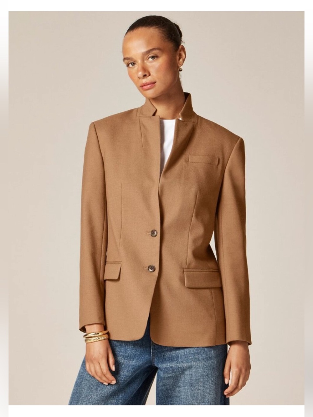 J CREW Camel Tan Italian Wool Blazer w/standing collar (Size 14) EUC $329